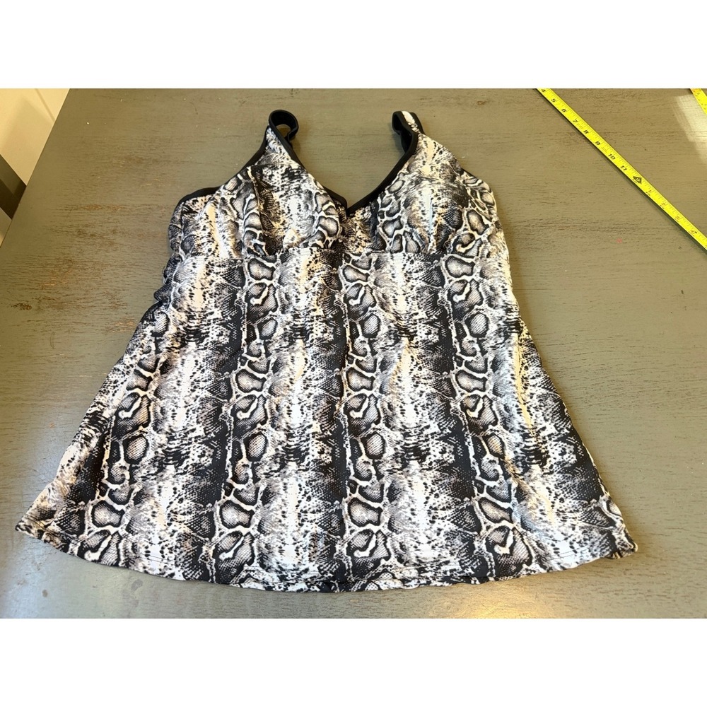 Your Best Look Snakeskin Tankini Swim Top Grey Black Animal Print Size 14 Y217T